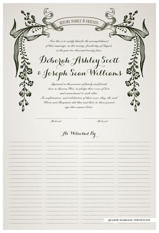 Quaker Marriage Certificate - Wild Flowers (ascot gray)